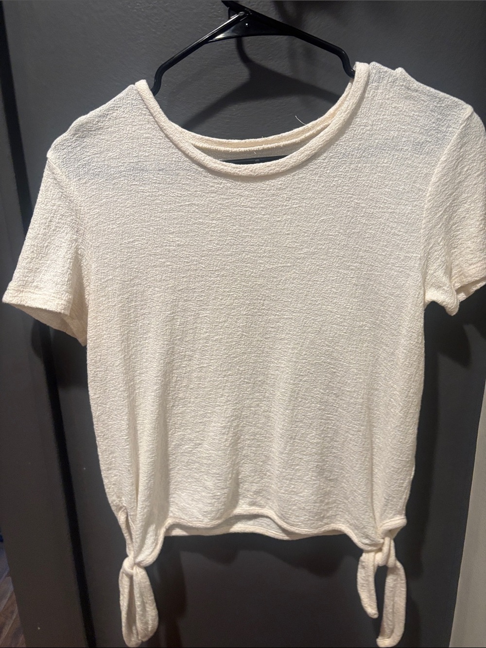 Madewell Cream Tie-Hem Short Sleeve Crop Top